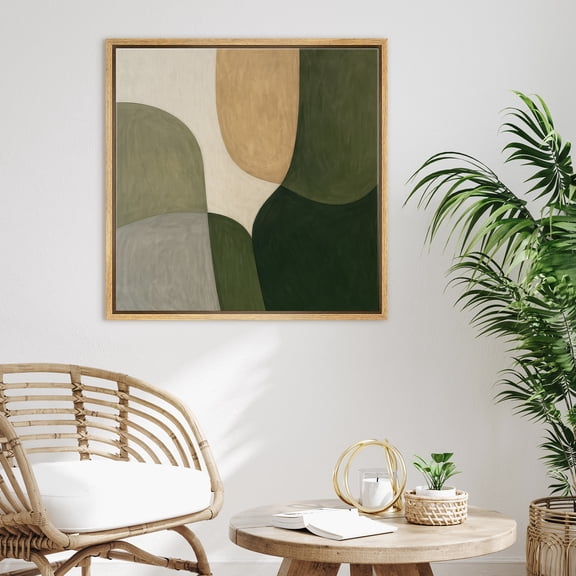 Framed Canvas Print Mid-Century Modern Abstract Wall Art Boho Decorative for Living Room Bedroom - 16"x16" NATURAL