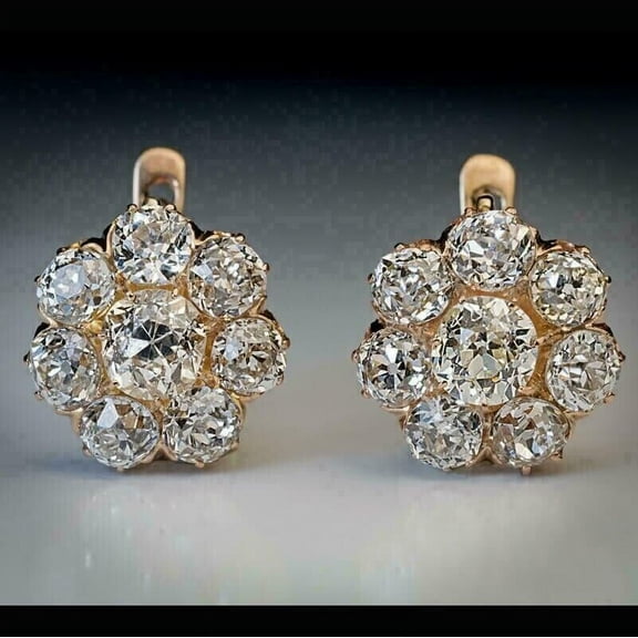 Flower Shap Stud Hoop Earrings 14k Yellow Gold Silver Plated Real Moissanite 2Ct Round Cut