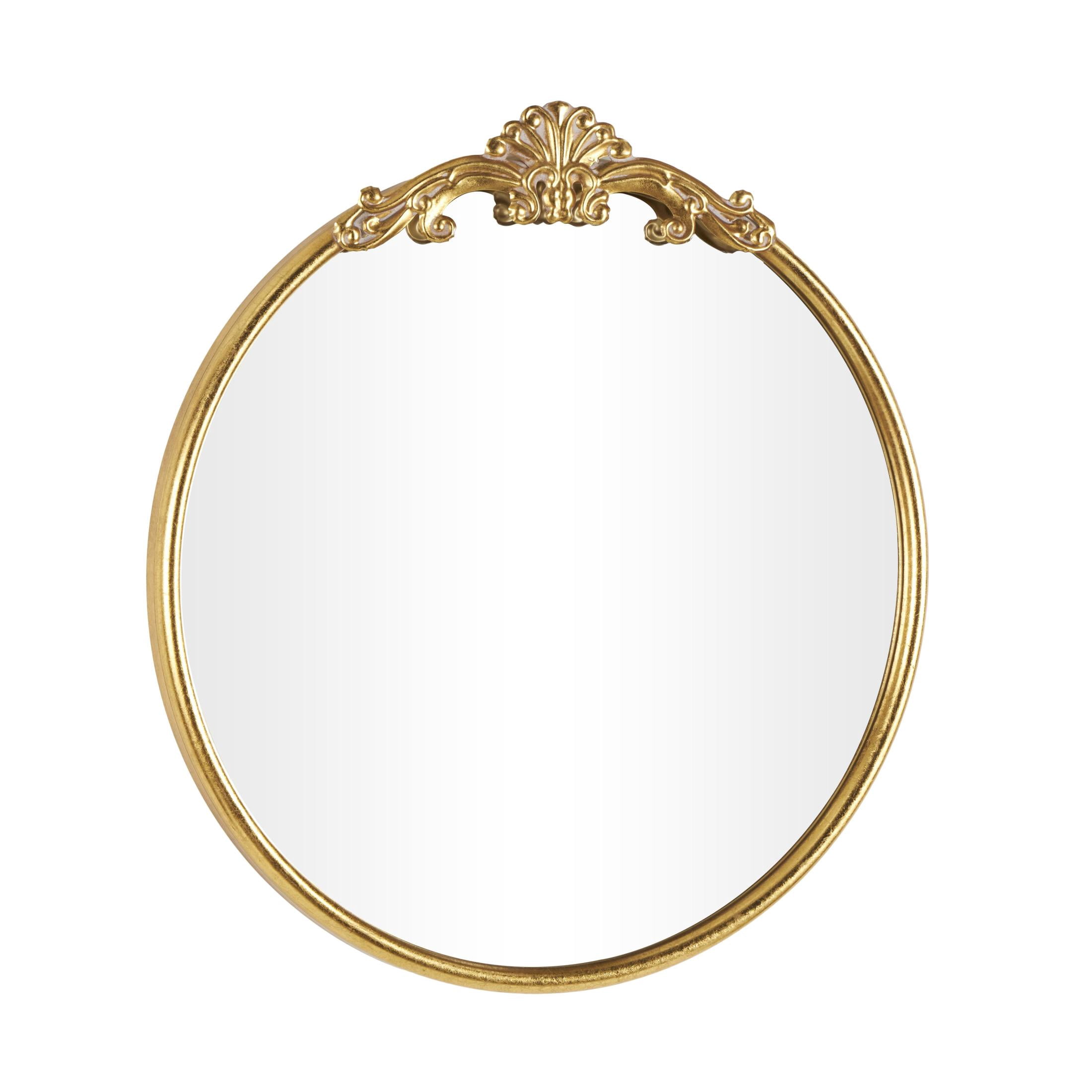 DecMode 30" x 32" Gold Ornate Baroque Round Scroll Wall Mirror