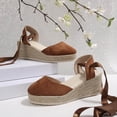 thumbnail image 5 of Womens Platform Espadrilles Closed Toe Wedge Sandals Tie up Ankle Strap Summer Dress Shoes for Wedding Vacation Brown Size 8, 5 of 8