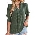 thumbnail image 1 of Blusa de media manga con farol para mujer, cuello en V, camisas fluidas, color puro, informal, lindo punto, 1 of 6