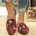 thumbnail image 5 of IEMIEMIEM Women's Ballet Flats Rose Print Loafer Flats Vintage Slip On Round Toe Soft Loafers Canvas Casual Work Flat Shoes Red 10 Wide, 5 of 8
