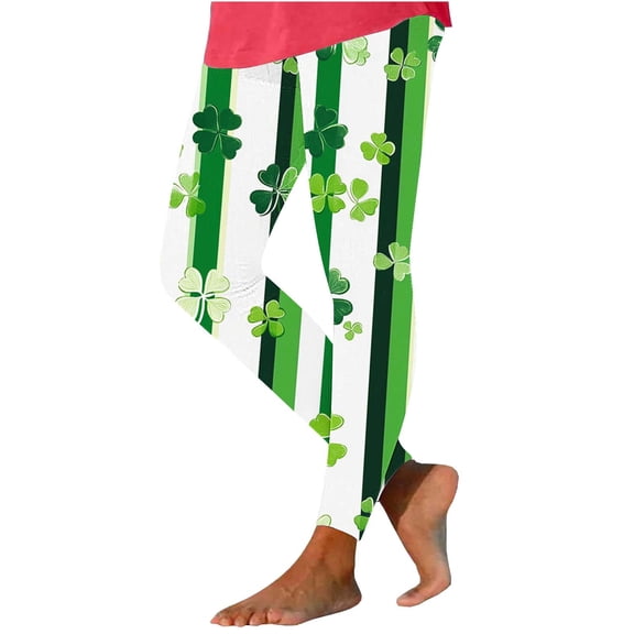 St Patricks Day Leggings for Women Casual Stretch Slim Fit Fashion Printed Fitness Workout Yoga Pants (XL, White)