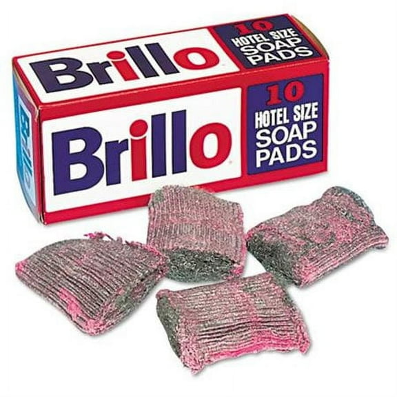 Brillo® Hotel-Size Steel Wool Soap Pads, 4" x 4", Charcoal/Pink, 10 Pads Per Box, Pack Of 120 Boxes