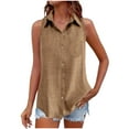 thumbnail image 2 of Neewe Women's Solid Lapel Sleeveless Tank Tops Summer Button Down Shirts Office Ladies Shirts-Khaki L, 2 of 9