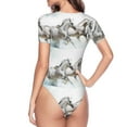 thumbnail image 4 of Daiia Running White Horses print Women's Crew Neck Short Sleeve Bodysuit Fashion Tops Fit Casual Basic Extender Bodysuit-XX-Large, 4 of 9