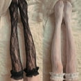 thumbnail image 2 of Japanese Lolita Fishnet Thigh High Stockings Womens Frilly Ruffled Floral Lace Jacquard Patterned Over Knee Long Socks Kawaii Tights Hosiery, 2 of 19