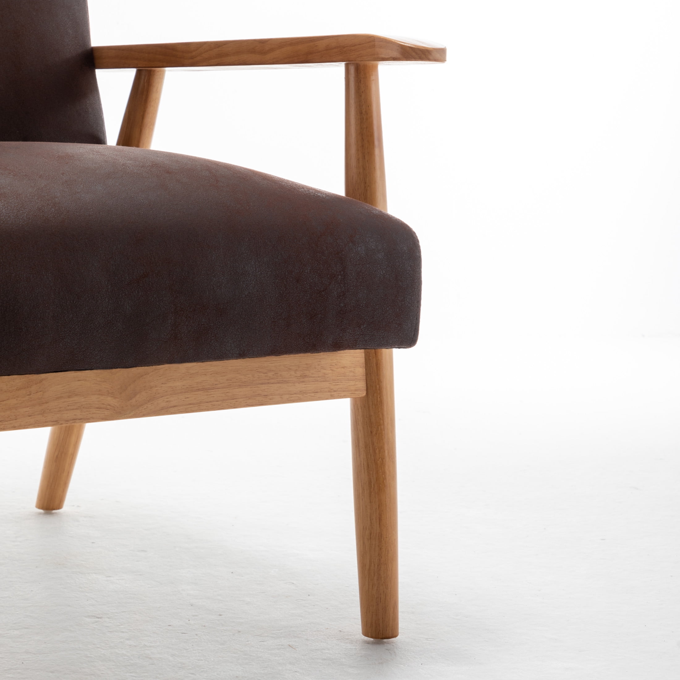 GDF Studio 25.38" Mid-Century Modern Armchair with Tapered Solid Wood Arms, Microfiber Upholstery, Dark Brown