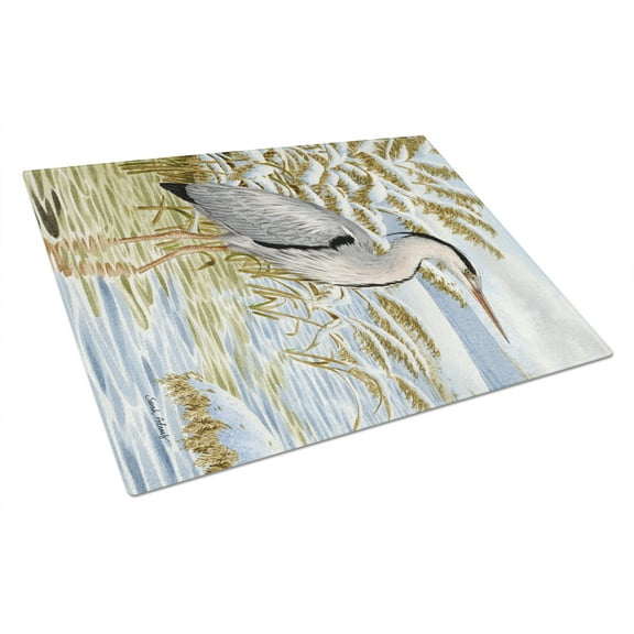 Caroline's Treasures Blue Heron in the water Glass Cutting Board Large