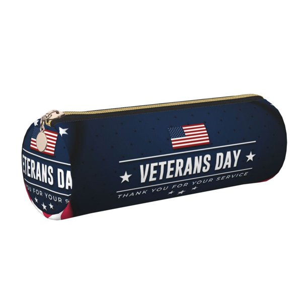 Disketp Happy Veterans Day Estuche Organizador de Lápices de Cuero, Estuche de Oficina con Cremallera para Bolígrafo y Lápiz