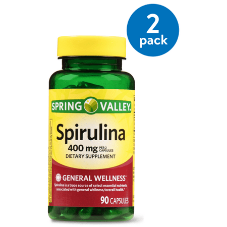 (2 Pack) Spring Valley Spirulina Capsules, 400 mg, 90