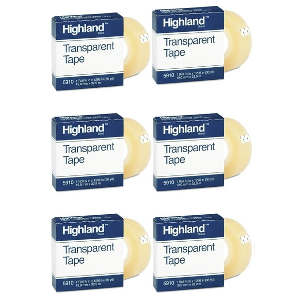 Cinta adhesiva transparente 3M Highland 3/4 x 33 m, paquete de 6