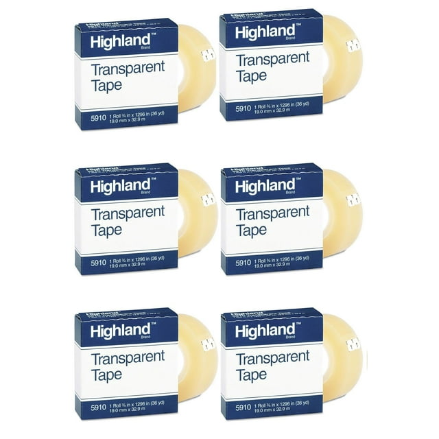 Cinta adhesiva transparente 3M Highland 3/4 x 33 m, paquete de 6