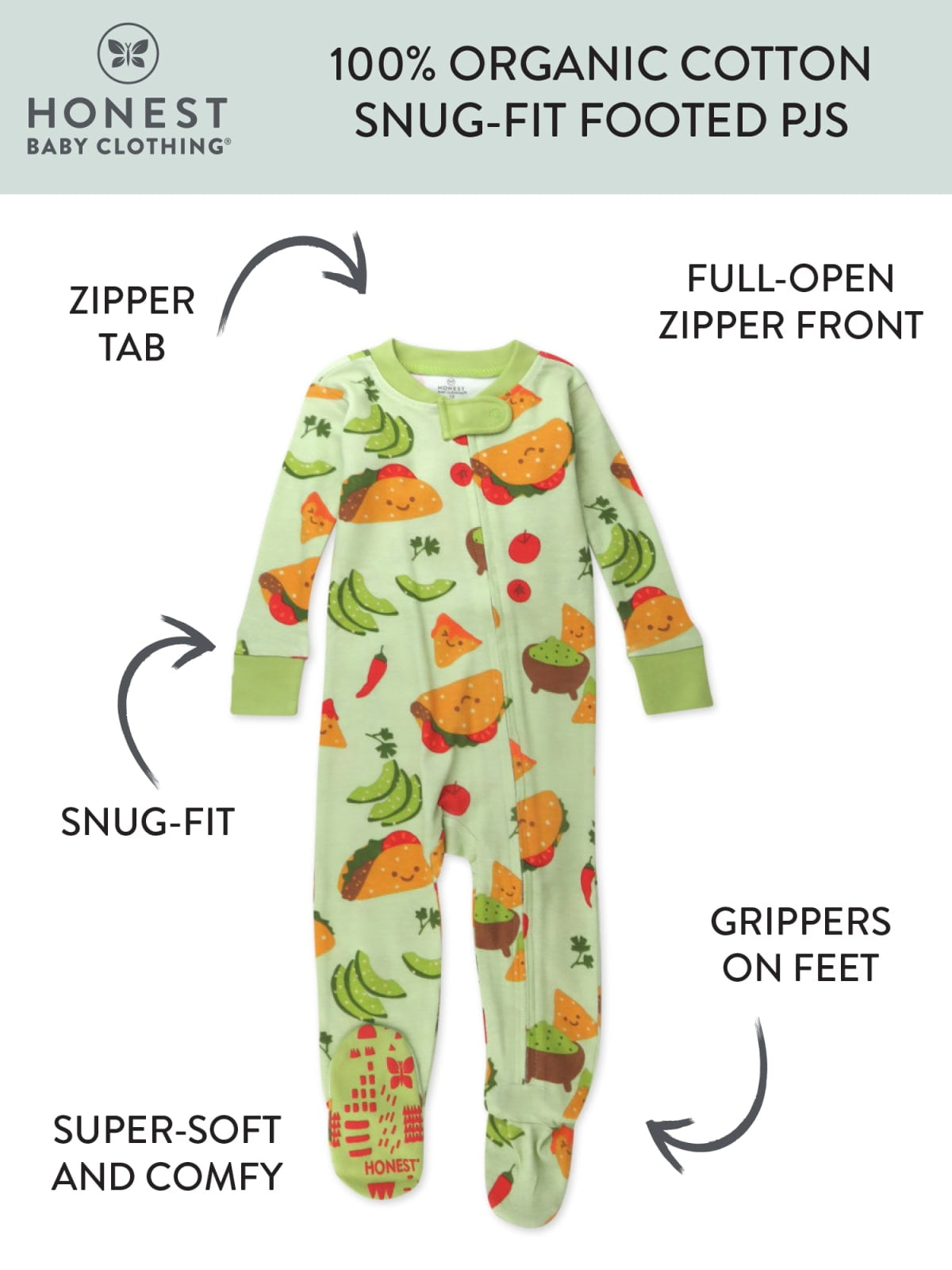 Honest Baby Clothing Organic Cotton Boy/Girl Long Sleeve Snug-Fit Footed Pajamas (12 - 24 Months)