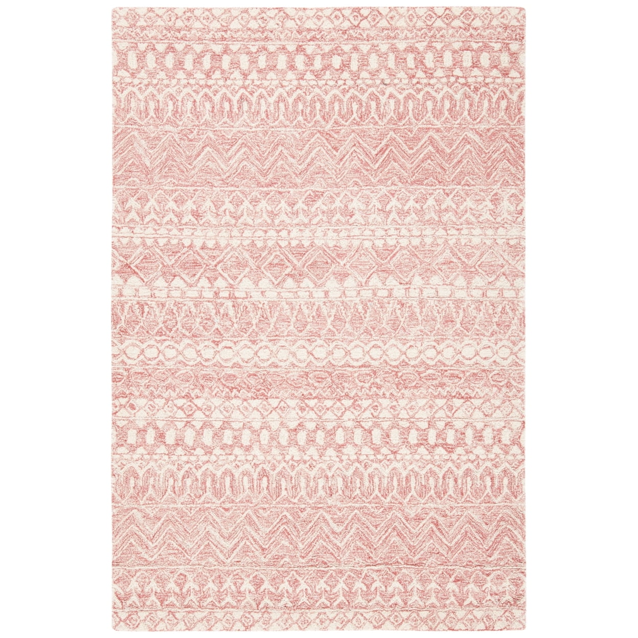 SAFAVIEH Micro-Loop Daithi Geometric Aztec Wool Area Rug, Pink/Ivory, 5' x 5' Round