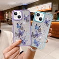 thumbnail image 5 of Compatible with iPhone 15 Plus Butterfly Case Cute Bling Glitter Stars Transparent Clear Design Girly Women Girls Soft TPU Lens Protection Luxury Shockproof Shockproof Cover, Purple, 5 of 13