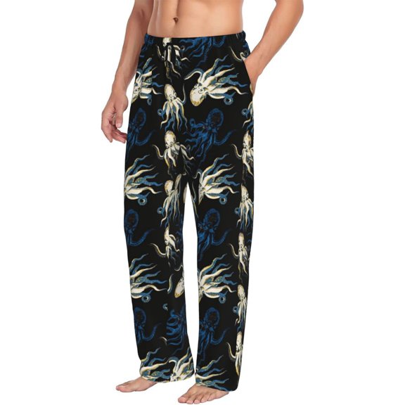 Mens Pajama Pants Bottoms with Pockets - Octopus 1 Comfy Mens Pj Pants, Soft Men Lounge Pants