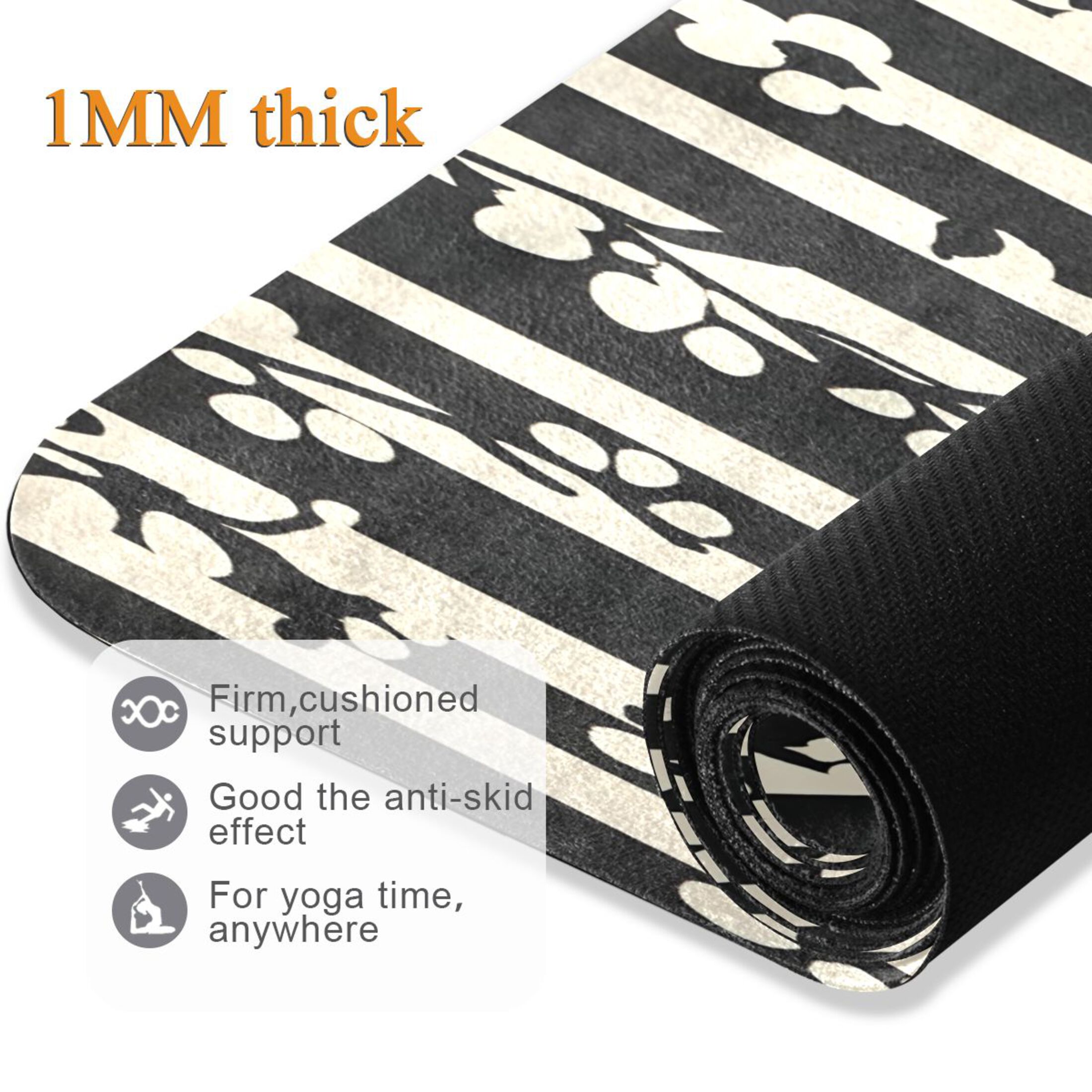 BZSMCE Yoga Mat Women Fitness Mat White Bloom Silhouette Pattern