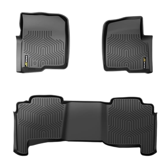 Floor Mats Cargo Liners Compatible with Ford F150 Super Crew Cab 2004-2008 1st & 2nd Row 3PCS TPE Floor Liner All Weather Full Cover Protection Black