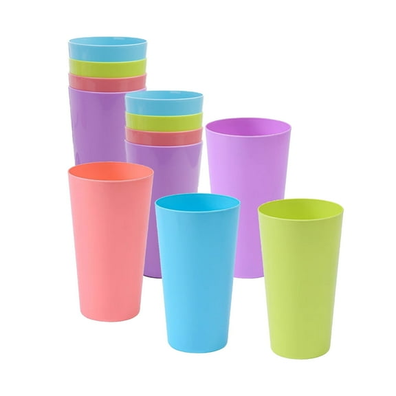Plastic Reusable Tumblers (Set of 12), 18-ounce Plastic Stackable Tumblers/Drinking Glasses/Party Cups/Iced Tea Glasses, Unbreakable, Dishwasher Safe, BPA Free (4 Colors)