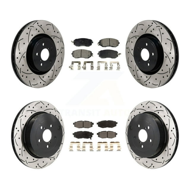 Transit Auto Front Rear Coated Drilled Slotted Disc Brake Rotors and Semi-Metallic Pads Kit for Car 2019 Toyota 86 Base GT with Brembo Brakes KDF-101328