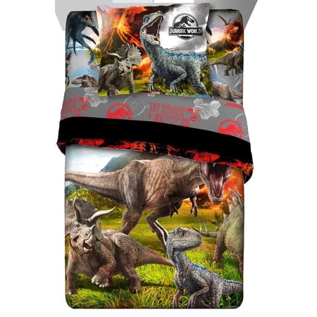 Full Size Jurassic World Dinosaur Erupt Full Comforter, Sheets & BONUS SHAM Set (6 Piece Bed In A Bag)