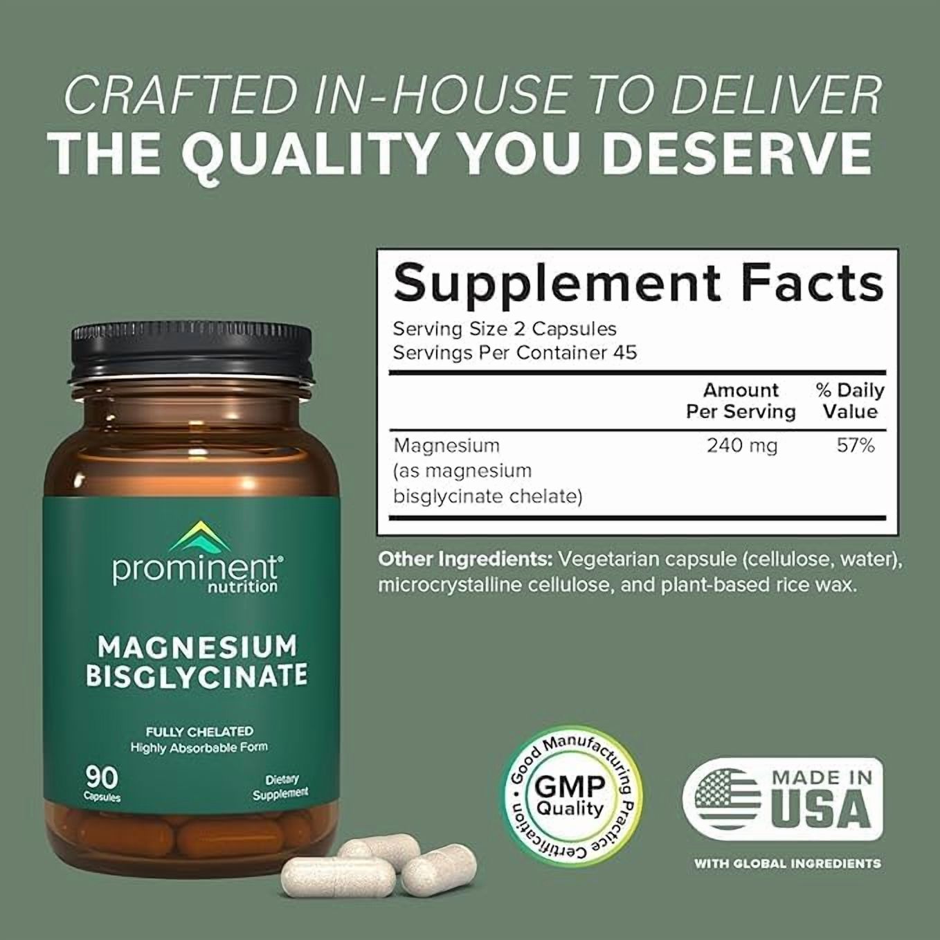 Prominent Nutrition Magnesium Bisglycinate Capsules, Brain Health Support, Magnesium Supplement, 240 mg, 45 Day Supply