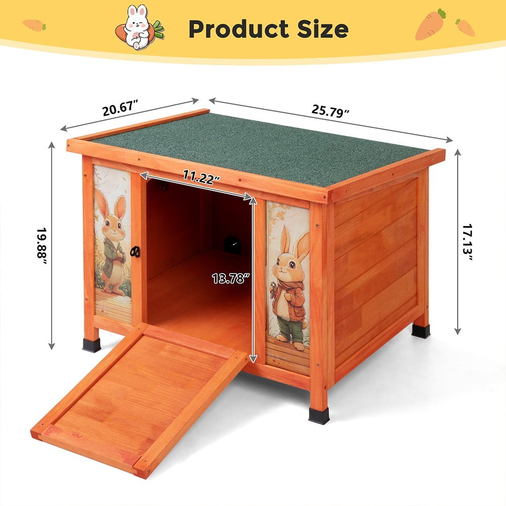 LINJH 20" High Rabbit Hutch Bunny Cage Wooden Cat House W/Asphalt Green Roof