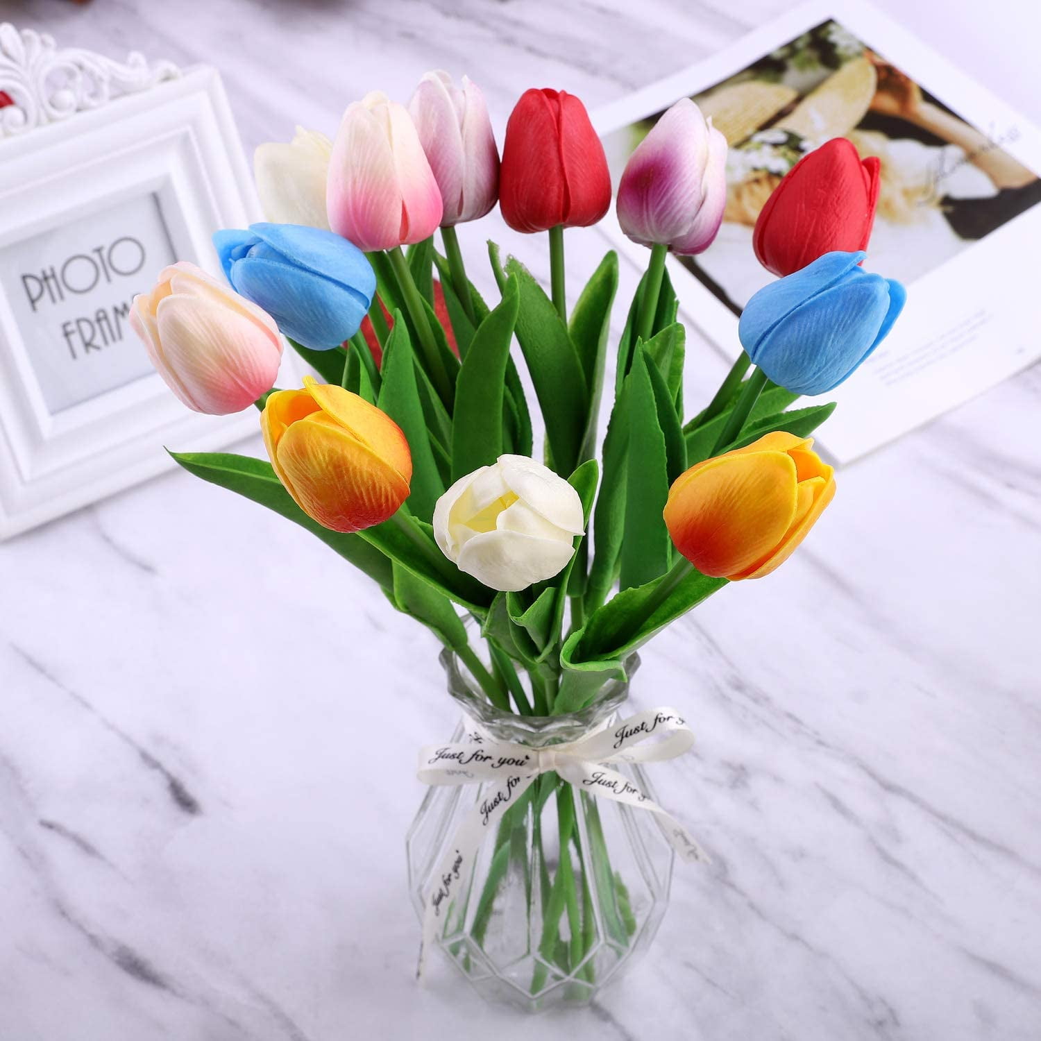 12 Pack Artificial Tulips Flowers Fake Tulips Bouquet Real Touch PU Tulips  Arrangement Home Wedding Floral Decor - Walmart.com