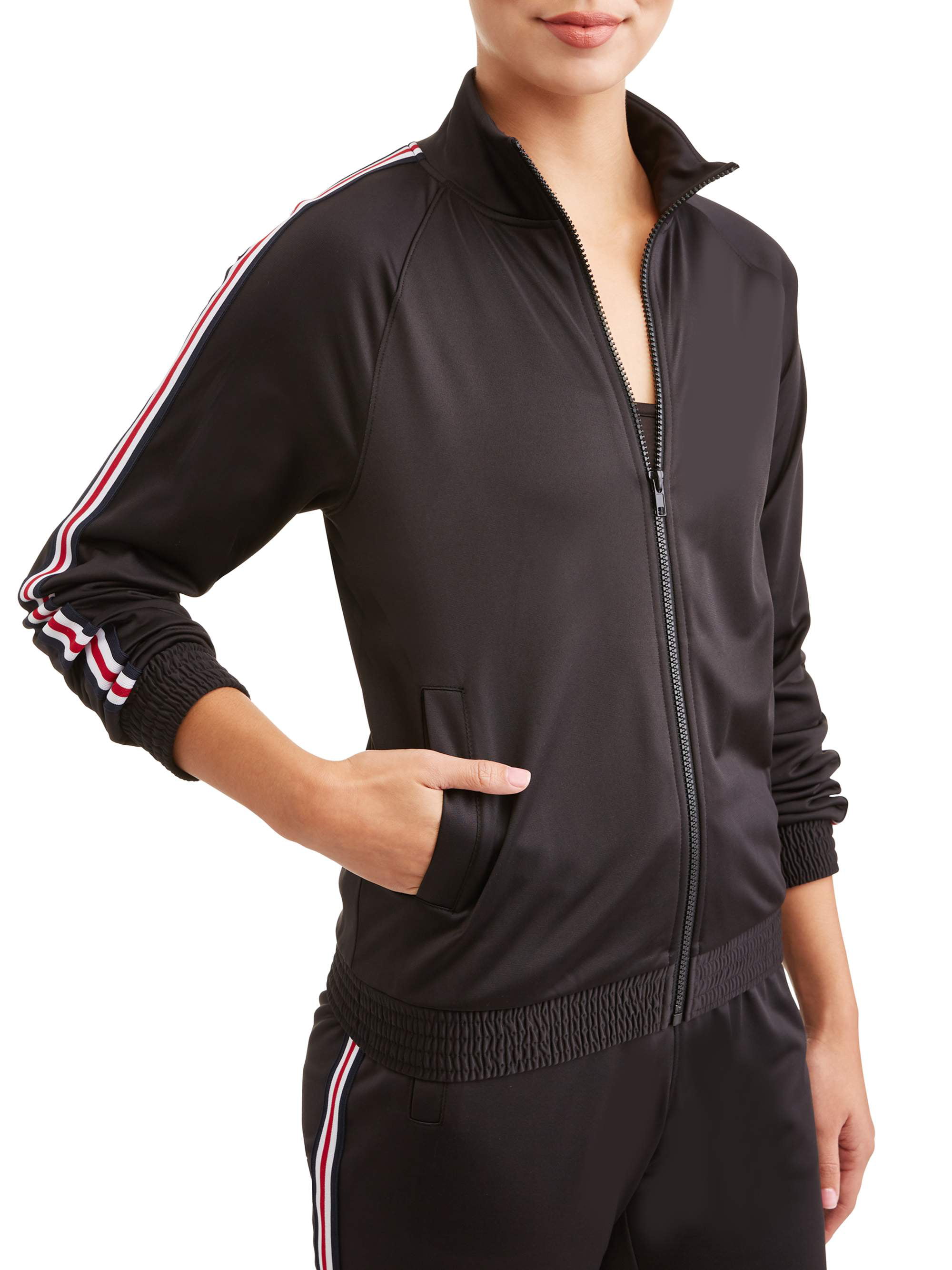 Women's Active Tricot Track Jacket with Athletic Stripe - Walmart.com
