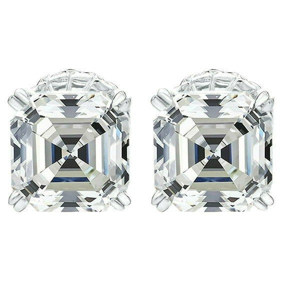 Sterling Silver Asscher Cut Pure Brilliance Zirconia Stud It Earrings 4.0 Cttw Hypoallergenic -7mm White
