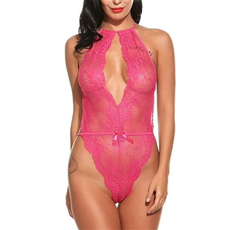 

Women s Lingerie Sleep & Lounge Bodysuit Chemise Nightwear Lace Hot Pink S