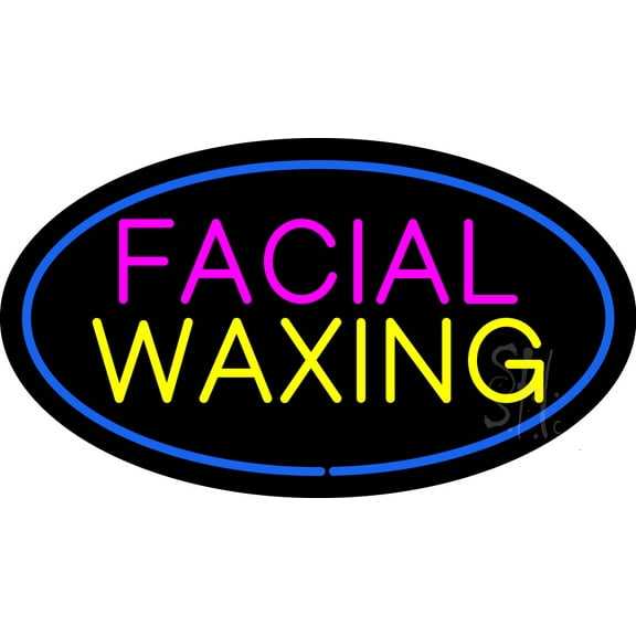 Facial Waxing Oval Blue LED Neon Sign 20 x 37 - inches, Black Square Cut Acrylic Backing, with Dimmer - Bright and Premium built indoor LED Neon Sign for Spa interior decor and storefront.