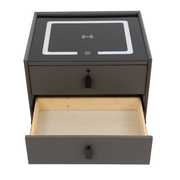 TFCFL 2 Drawers Bedside Table Lockable Storage Cabinet Bedroom Nightstand with USB & Wireless Charging