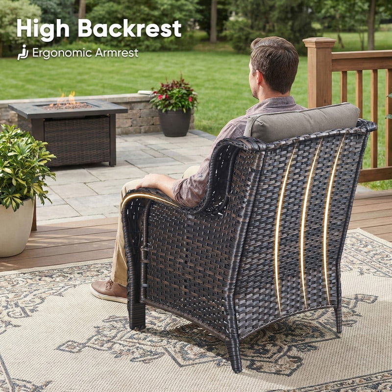 PARKWELL Outdoor Patio Wicker Furniture Set - 5 Piece Sectional Sofa Set with 3-Seat Sofa,2 Chairs and 2 Ottomans,Brown Wicker and Gray Cushion