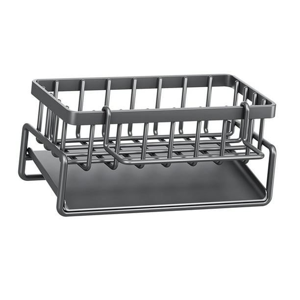 Soporte multifuncional para esponja de fregadero de cocina con bandeja de drenaje, organizador de fregadero de cocina a prueba de herrumbre de acero i
