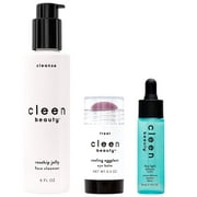 Cleen Beauty Everyday Skincare 3-Piece Set | Rosehip Jelly Face Cleanser, Cooling Eggplant Eye Balm, & Blue Light Defense Serum Set | Paraben Free | Skincare Products for Face