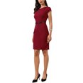 thumbnail image 4 of INSPIRE CHIC Business Dress for Women's Cap Sleeve V Neck Casual Work Office Belted Sheath Dresses M Red, 4 of 5