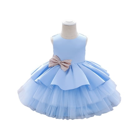 

Baby Summer Princess Dress Double Bowknot O-Neck Sleeveless Backless Full Skirt with Zipper for Little Girl