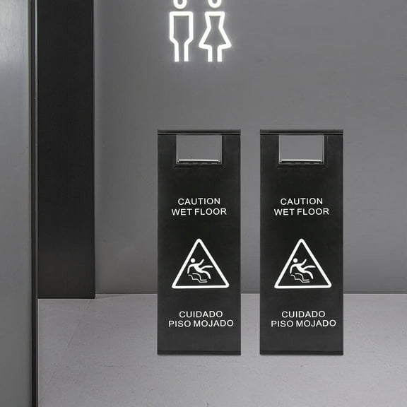 DENEST 2Pcs Stainless Steel Wet Floor Sign Caution Wet Floor Sign Safety Warning Sign
