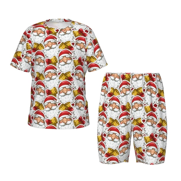 Balery Santa Claus bells Conjunto de Pijama Infantil de Manga Corta con Estampado – Ropa de Dormir de Algodón Suave-Medium