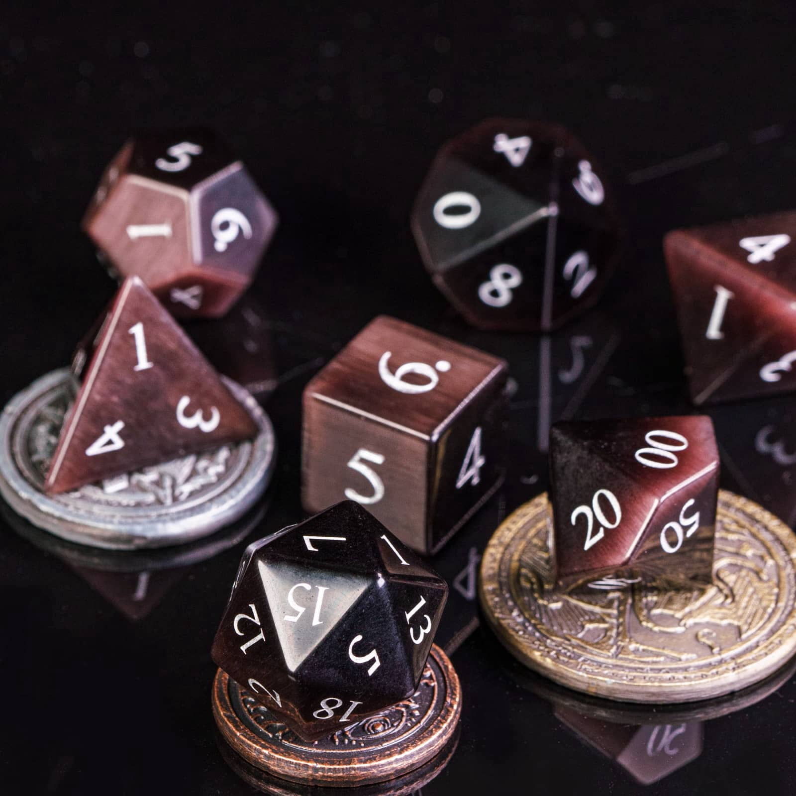 Cusdie Set of 7 Handmade Stone Dice, 16mm Polyhedral Stone D&D Dice Set with Leather Box, DND Dices for Collection