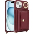 thumbnail image 2 of for iPhone 15 Case with Card Holder for Women, for iPhone 15 Phone Case Wallet with Strap Credit Card Slots Crossbody with Kickstand Zipper Case for iPhone15-Red Wine, 2 of 13