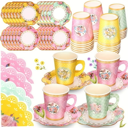 ​​"156-Pc A
fternoon Tea Party Set - 7oz Cups with Handles, Saucers & 60 Napkins - Vintage Floral for Hot/Cold Drinks"​​ (199 chars)