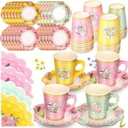 "156-Pc A fternoon Tea Party Set - 7oz Cups with Handles, Saucers & 60 Napkins - Vintage Floral for Hot/Cold Drinks" (199 chars)