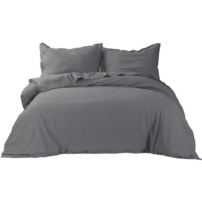 EXQ Home Cotton Grey Full Queen Duvet Cover Set Size 3 Pcs, Super Soft Bedding Vintage Comforter Cover with Button Closure (Breathable)