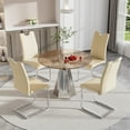 thumbnail image 2 of Katboc Modern Dining Table and 4Pcs Chairs Set, 35in Black Glass Top, Silver Flared Base & Faux Leather Seats, Compact for Small Kitchen, Living Room, Dining Area, Yellow, 2 of 7