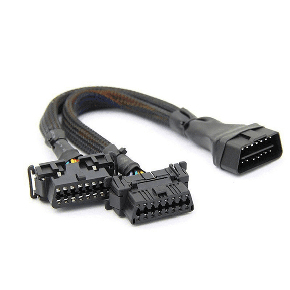 2PCS 2 IN 1 OBD2 Extension Cable OBDII Male to 2 Female Splitter Car Computer Connecti y21280