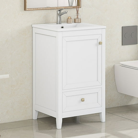 ALEXLOGER 20'' Bathroom Vanity with Single Sink Combo, Modern Bathroom Storage Cabinet with 1 Drawer and 1 Door, Freestanding Bathroom Vanities, Small Single Bath Storage Vanity Sink