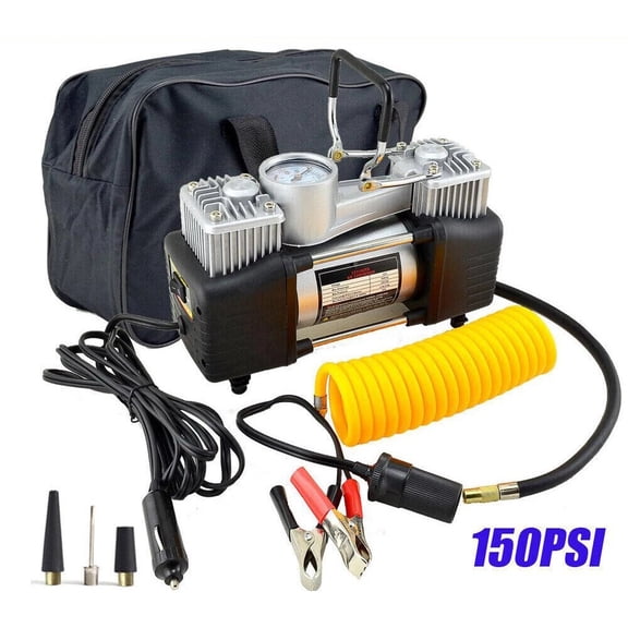 Tire Inflator Portable Air Compressor, 12V DC Double Cylinders Heavy Duty Air Pump With Digital Pressure Gauge,150PSI Emergency LED Light for Truck, SUV, Car, RV